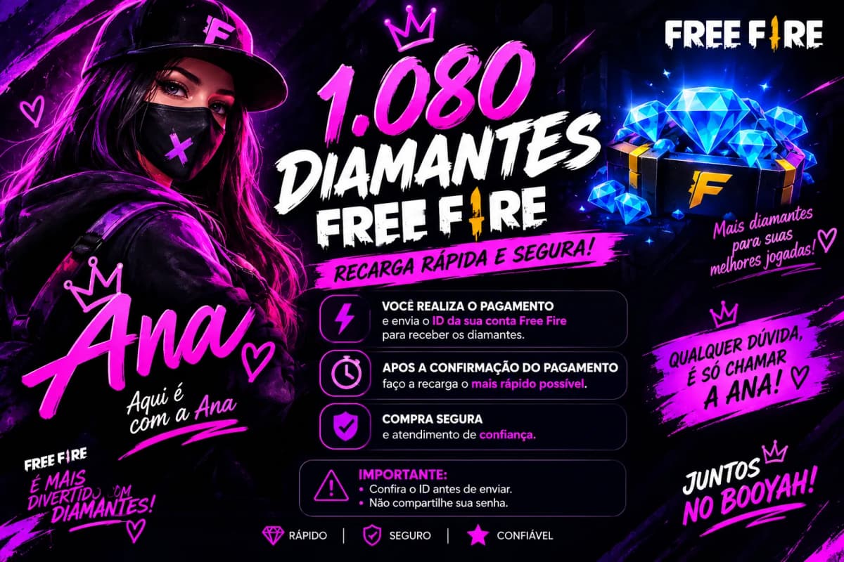 1.080 diamantes · Global / Brasil · Free Fire